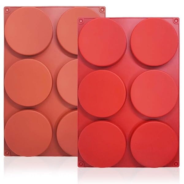 findTop 2 Pack Silicone Round Cake Molds - Non-Stick 6-Cavity Mousse Pan for Desserts, Candy & Soap (Brown & Red)