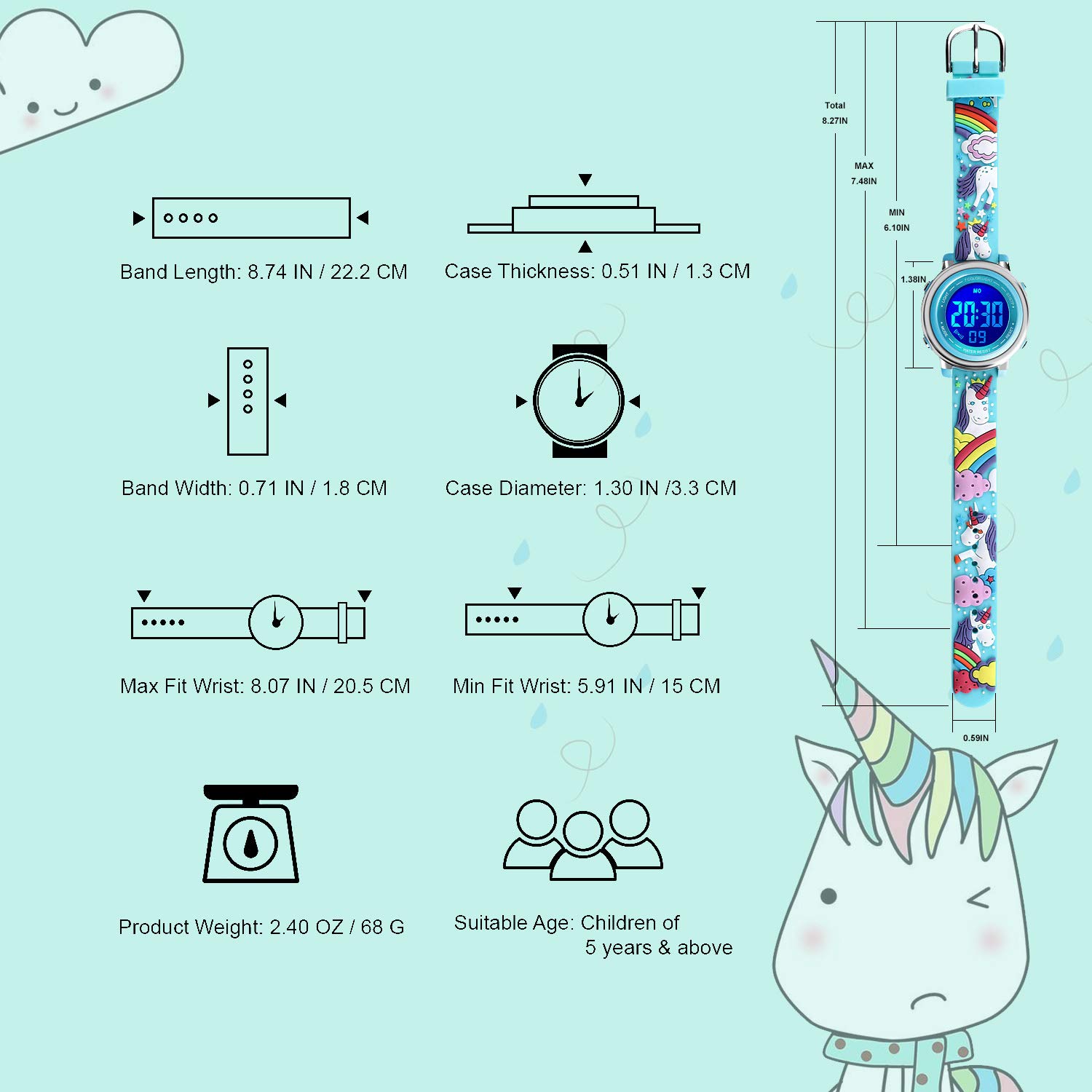 cofuo Cofuo Kids Digital Sport Waterproof Watch for Girls and Boys with LED Alarm Stopwatch Perfect for Outdoor Activities - View 7 of 7