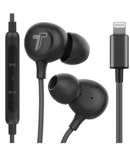 Thore Thore MFi Certified Lightning Earbuds for iPhone 14 Pro Max/13/12/11/XR/Xs - Wired In-Ear Headphones with Microphone (Black)