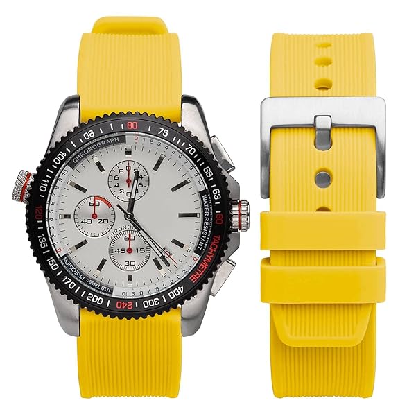 WOCCI WOCCI 18mm Yellow Striped Silicone Watch Band Replacement Strap with Brushed Silver Buckle - View 4 of 9