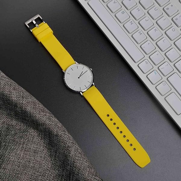 WOCCI WOCCI 18mm Yellow Striped Silicone Watch Band Replacement Strap with Brushed Silver Buckle - View 5 of 9