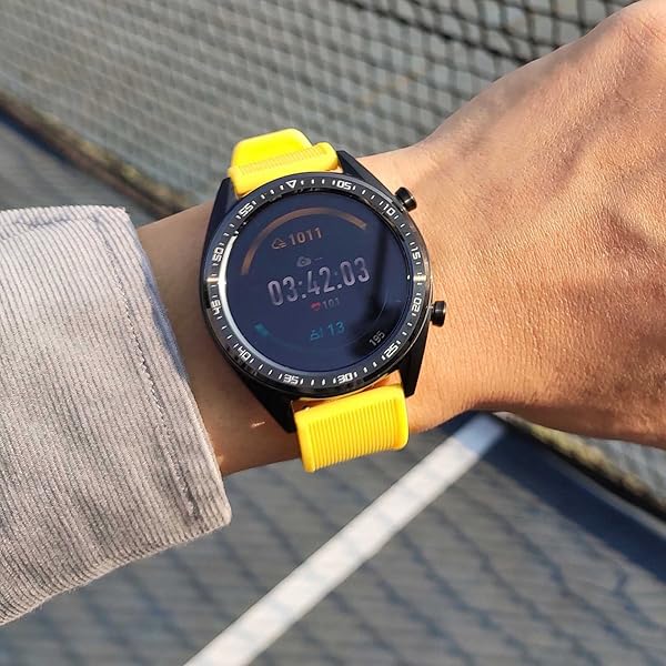 WOCCI WOCCI 18mm Yellow Striped Silicone Watch Band Replacement Strap with Brushed Silver Buckle - View 6 of 9