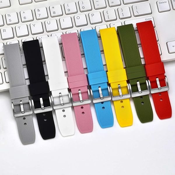 WOCCI WOCCI 18mm Yellow Striped Silicone Watch Band Replacement Strap with Brushed Silver Buckle - View 7 of 9