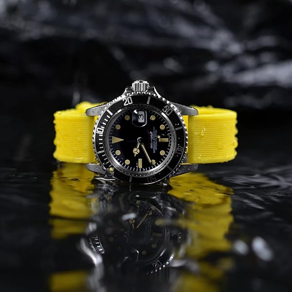 WOCCI WOCCI 18mm Yellow Striped Silicone Watch Band Replacement Strap with Brushed Silver Buckle - View 8 of 9