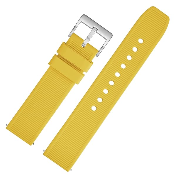WOCCI WOCCI 18mm Yellow Striped Silicone Watch Band Replacement Strap with Brushed Silver Buckle - View 9 of 9