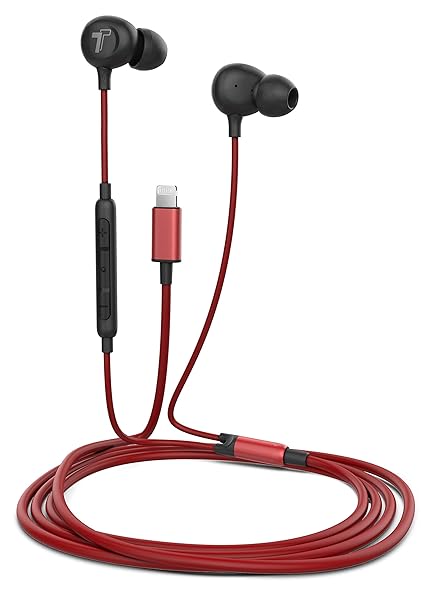 Thore Thore iPhone 13/14 Earphones (V60) Wired in Ear Lightning Earbuds (Apple MFi Certified) Headphones with Microphone/Remote for iPhone 12/11/Pro Max/Xr/Xs Max/X/8/7 - Red