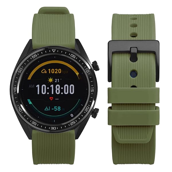 WOCCI WOCCI 18mm Striped Silicone Watch Band Replacement Strap Army Green with Brushed Silver Buckle - View 4 of 9