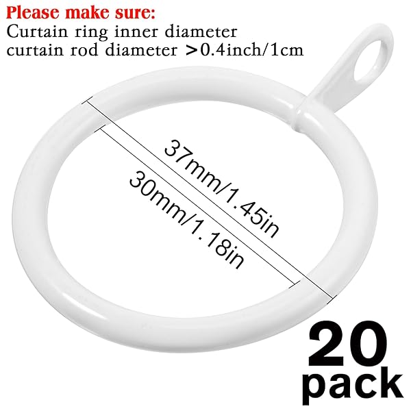 Shappy Shappy 20 Packs Metal Curtain Rings for Drapery and Rods 30 mm Internal Diameter White - View 2 of 7