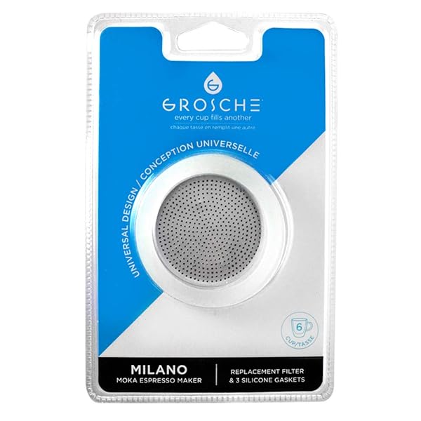 GROSCHE Replacement Silicone Gasket & Filter Kit for GROSCHE Milano Stovetop Espresso Maker - 6 Cup Moka Pot Essentials