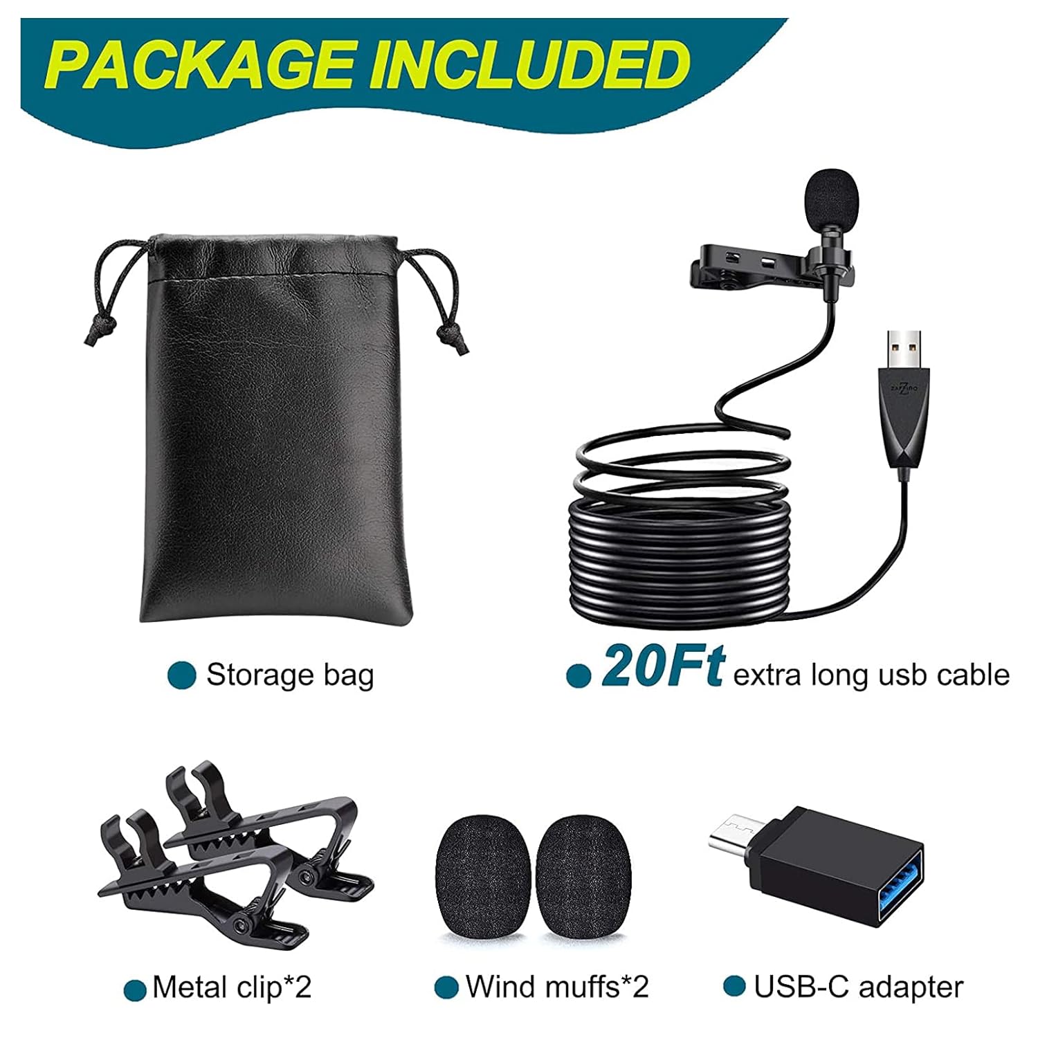 Z ZAFFIRO ZAFFIRO USB Lavalier Microphone Clip-on Omnidirectional Mic for PC Laptop Mac PS4 Smartphone Ideal for Video Recording - View 6 of 7