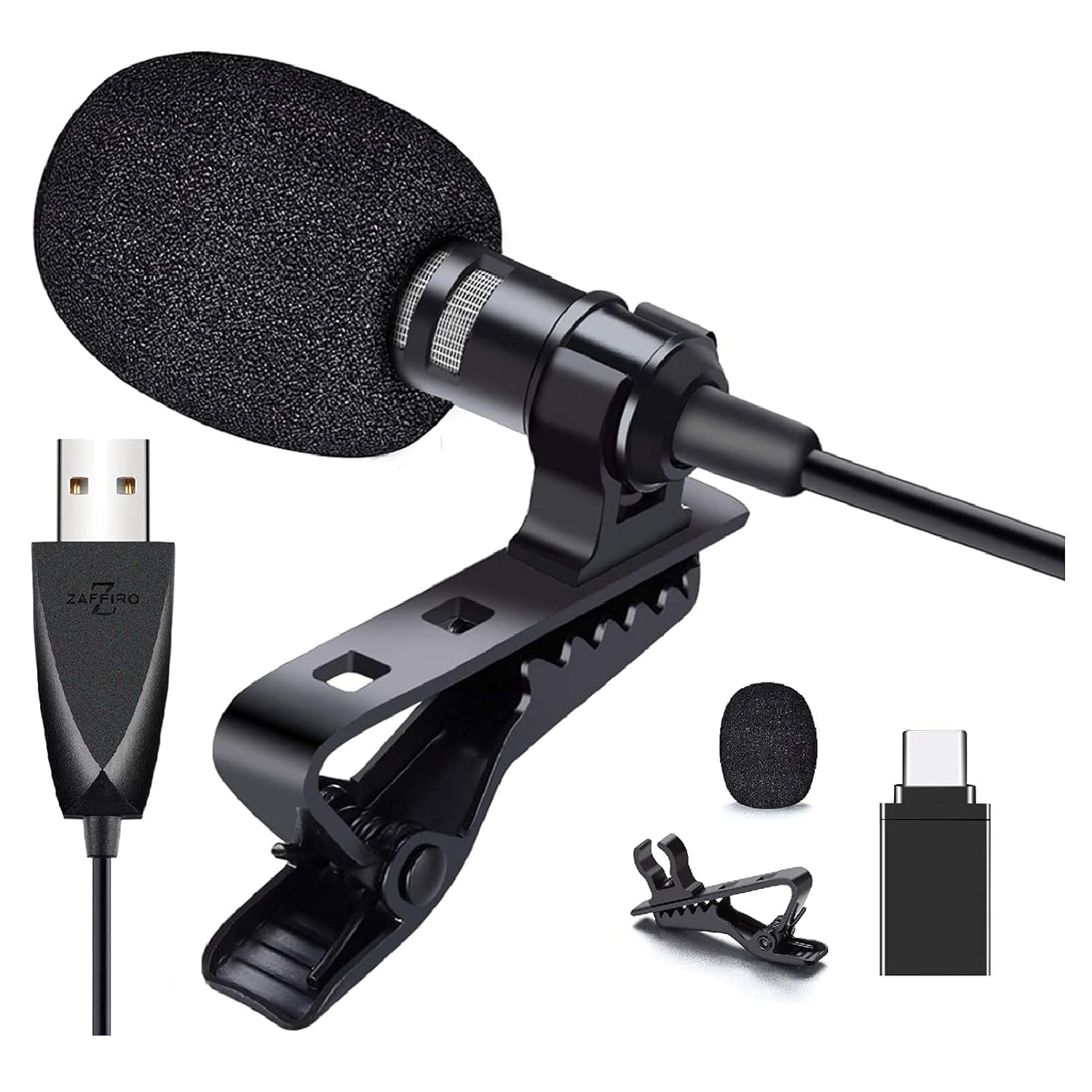 Z ZAFFIRO ZAFFIRO USB Lavalier Microphone Clip-on Omnidirectional Mic for PC Laptop Mac PS4 Smartphone Ideal for Video Recording