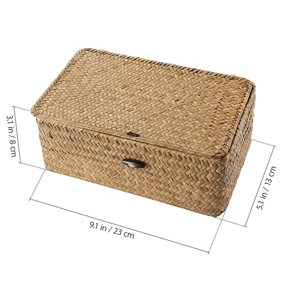 VOSAREA Vosarea Rattan Storage Basket - Hand-Woven 9-Inch Seaweed Container with Lid for Stylish Home Decor & Organization - View 8 of 11