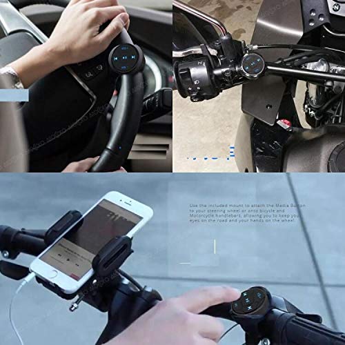 YuYue Electronic YuYue Wireless Bluetooth Media Button Remote for iPhone Music Control and Siri with Mount for Car Motorcycle Steering Wheel Blue Light - View 6 of 8