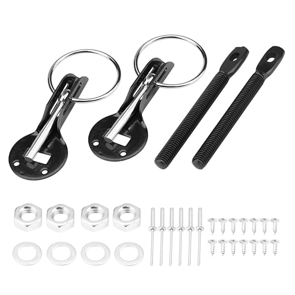 Qiilu Aluminum Alloy Hood Pin Lock Kit Universal Bonnet Pins for Racing Sport Cars Black Stainless Steel Latch System