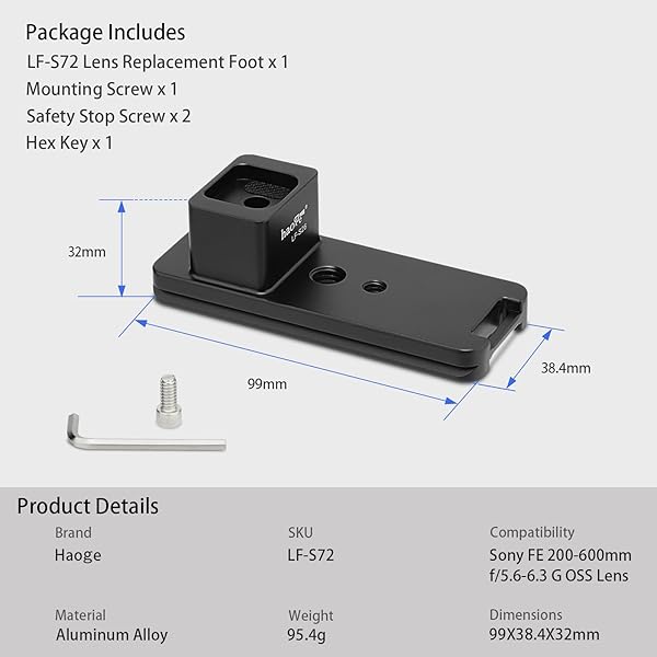 Haoge Haoge LF-S26 Lens Collar Foot Tripod Mount Ring for Sony FE 200-600mm f5.6-6.3 G OSS with Arca Swiss Quick Release Plate - View 8 of 10