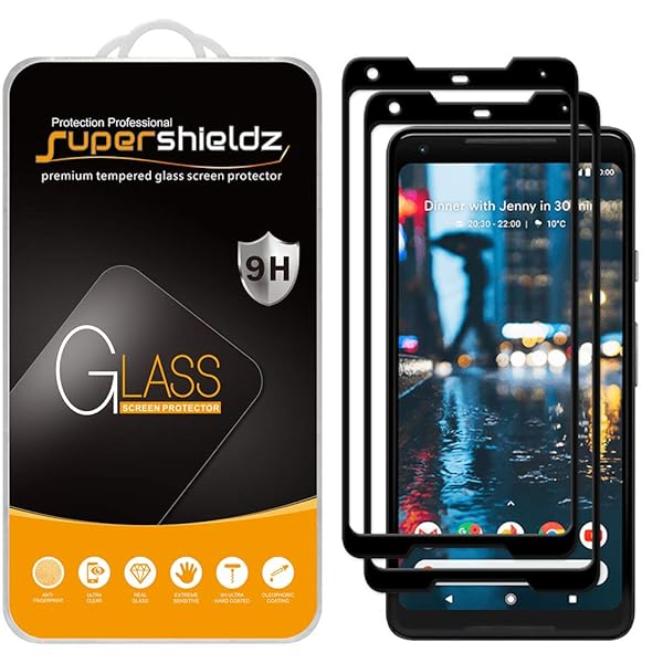 Supershieldz 2 Pack Tempered Glass Screen Protector for Google Pixel 2 XL Full Coverage Anti Scratch Bubble Free 0.32mm Black