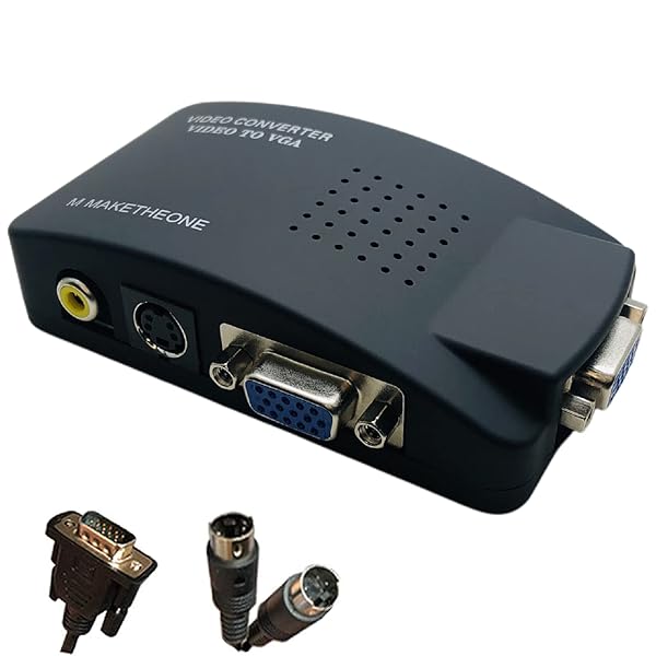 Maketheone RCA to VGA Adapter: Convert Composite AV & S-Video to VGA for CCTV, PC, Laptop, DVD, DVR, VCR, & Projector