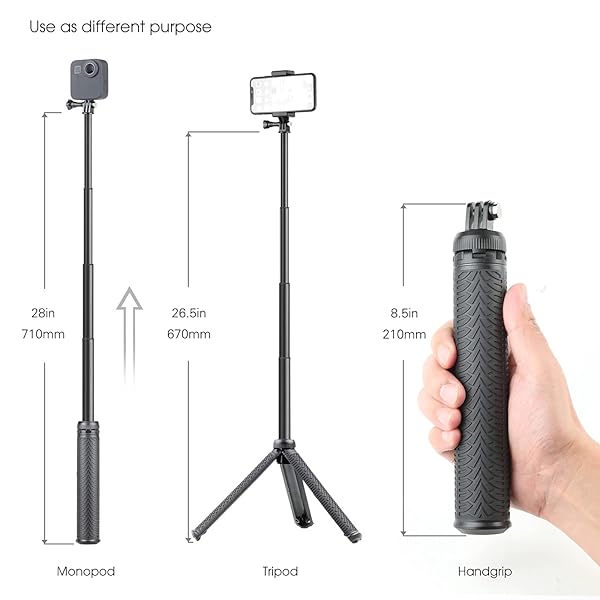 SOONSUN SOONSUN 3-in-1 Waterproof Selfie Stick for GoPro & Action Cameras - Extendable Monopod, Hand Grip, Tripod Stand - View 4 of 11