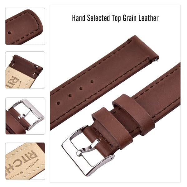 Ritche Ritche Christmas Gift 21mm Quick Release Vintage Leather Watch Band Dark Brown Genuine Leather Strap with Black Buckle for Men - View 4 of 6