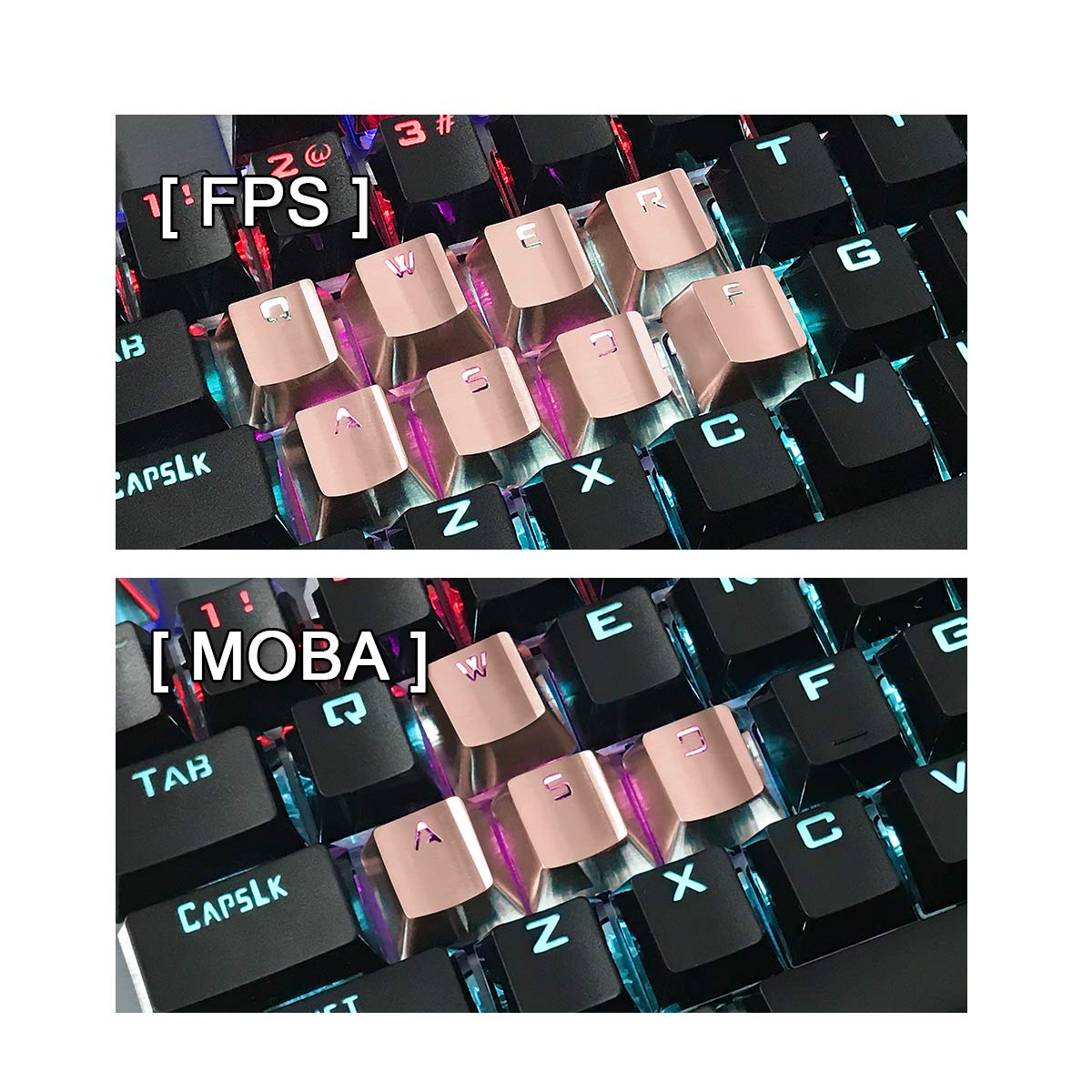 Fitlink Fitlink FPS MOBA Gaming Keycaps Durable Stainless Steel Keycap with Key Puller for Mechanical Keyboard Cherry MX Switch Rose Gold - View 7 of 7