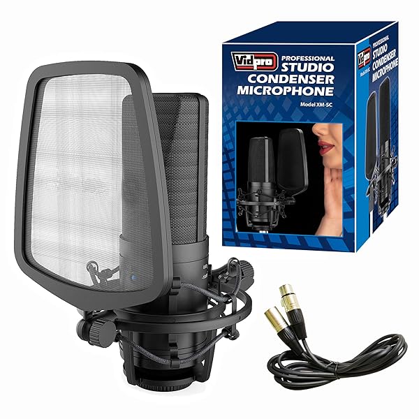 Vidpro XM-SC Cardioid Condenser Microphone with Shock Mount & Pop Filter for Artists & Musicians
