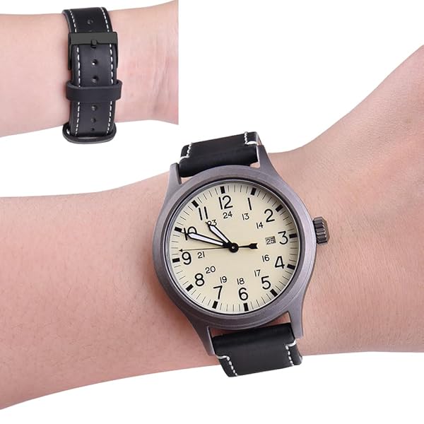 Ritche Ritche Christmas Gift 24mm Quick Release Vintage Leather Watch Bands for Men Genuine Black Straps Perfect for White Elephant and Stocking Stuffers - View 3 of 6