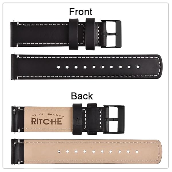 Ritche Ritche Christmas Gift 24mm Quick Release Vintage Leather Watch Bands for Men Genuine Black Straps Perfect for White Elephant and Stocking Stuffers - View 5 of 6