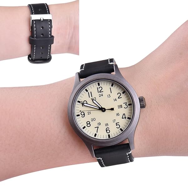 Ritche Ritche Christmas Gift 24mm Quick Release Vintage Leather Watch Bands for Men Genuine Black Straps Perfect for White Elephant and Stocking Stuffers - View 3 of 6