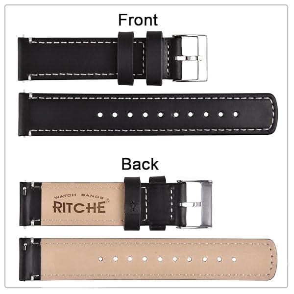 Ritche Ritche Christmas Gift 24mm Quick Release Vintage Leather Watch Bands for Men Genuine Black Straps Perfect for White Elephant and Stocking Stuffers - View 5 of 6