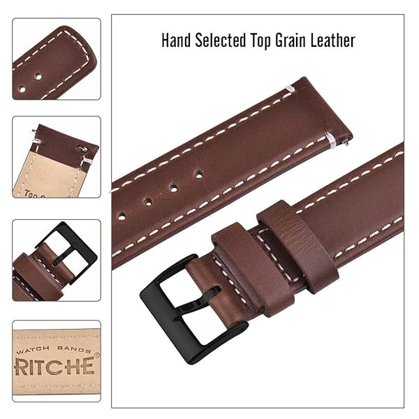Ritche Ritche Christmas Gift 21mm Quick Release Vintage Leather Watch Bands for Men Genuine Brown Straps Perfect for White Elephant and Stocking Stuffers - View 4 of 6