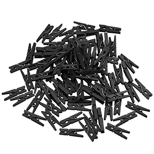 VOSAREA VOSAREA 100PCS Mini Wooden Paper Clips - Versatile Clothespins for Photos, Artwork & Organizing - Black