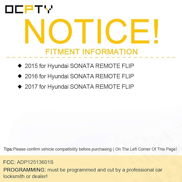 OCPTY OCPTY Keyless Entry Remote Control Key Fob Replacement for 2015-2017 Hyundai Sonata ADP12513601S - View 3 of 7