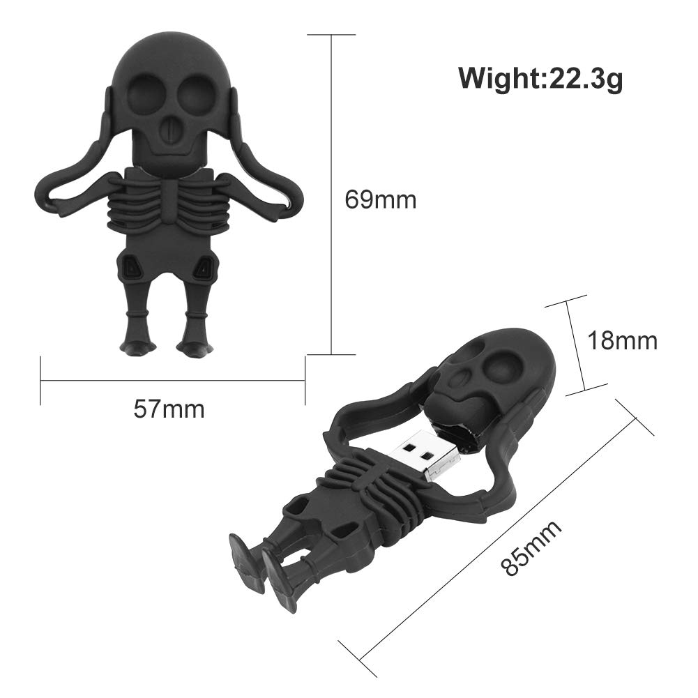 BORLTER CLAMP 64GB Cartoon Skeleton USB Flash Drive Cool Thumb Drive Memory Stick Great Gift for Tech Lovers Black - View 3 of 7