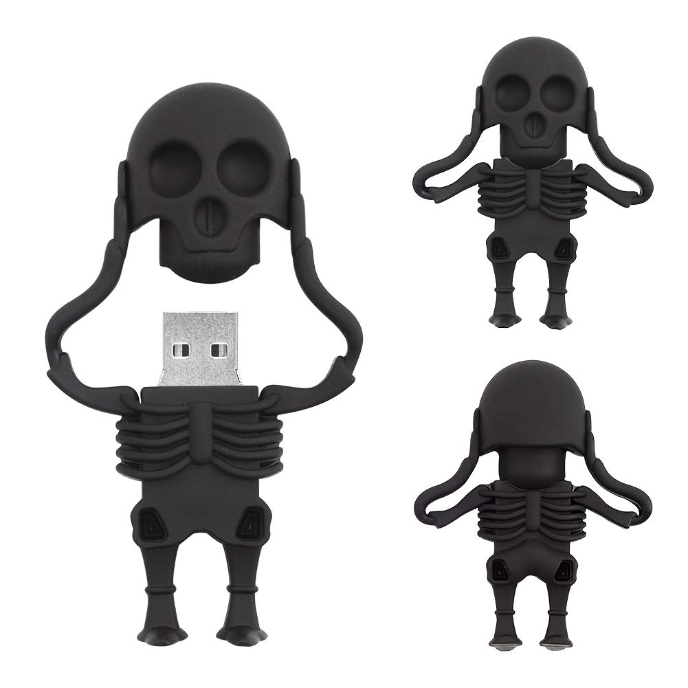 BORLTER CLAMP 64GB Cartoon Skeleton USB Flash Drive Cool Thumb Drive Memory Stick Great Gift for Tech Lovers Black