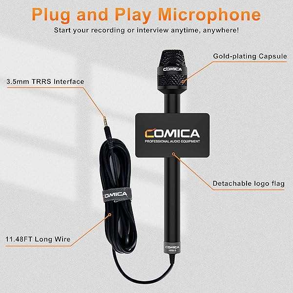 COMICA Comica Handheld Interview Microphone HRM-S: Best 3.5mm Cardioid Mic for Smartphones, Laptops & DSLRs - View 7 of 9