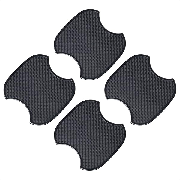 TANGSEN Protect Your Car: TANGSEN 4Pcs 3D Carbon Fiber Door Cup Handle Scratch Covers - Non-Marking Black TPU Stickers