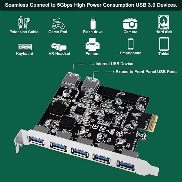 FebSmart FebSmart 7 Port USB 3.0 Expansion Card 5Gbps for Windows 11 10 8 7 Vista XP Desktop PCs Self Powered Technology FS-U7-Pro - View 6 of 10