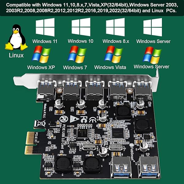 FebSmart FebSmart 7 Port USB 3.0 Expansion Card 5Gbps for Windows 11 10 8 7 Vista XP Desktop PCs Self Powered Technology FS-U7-Pro - View 8 of 10