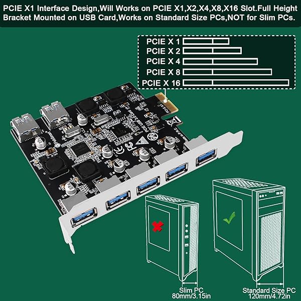 FebSmart FebSmart 7 Port USB 3.0 Expansion Card 5Gbps for Windows 11 10 8 7 Vista XP Desktop PCs Self Powered Technology FS-U7-Pro - View 9 of 10