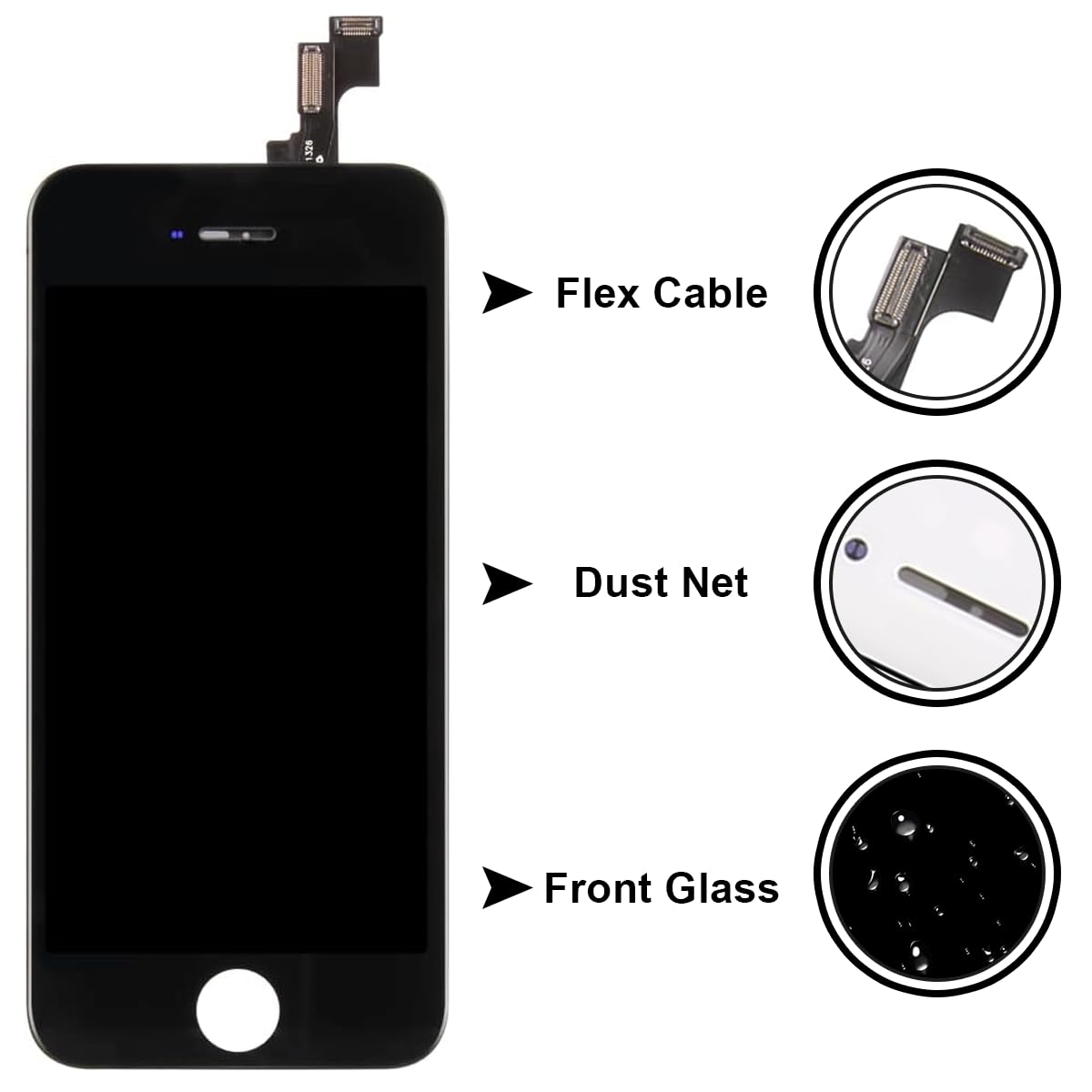 Brinonac Brinonac iPhone 5s/SE 2016 Screen Replacement: Black LCD Touch Display with Tools & Protector - View 3 of 7