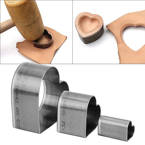 Hztyyier 3pcs Heart Shape Leather Die Cutter Set - DIY Hollow Punching Tool for Handmade Crafts - View 4 of 8