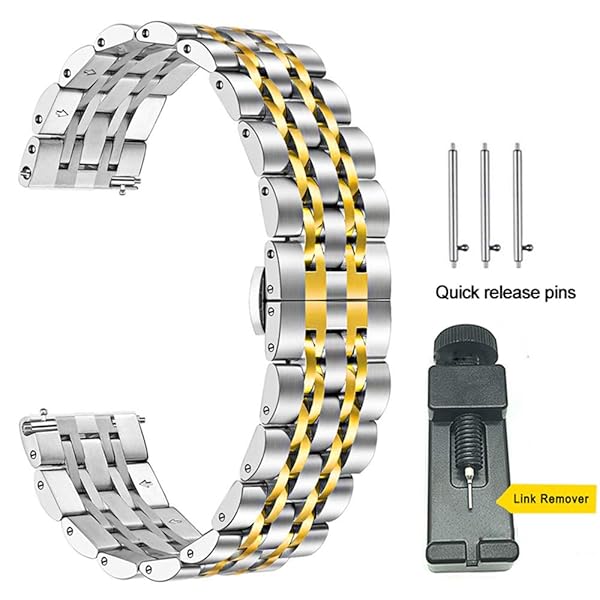 SPINYE SPINYE Stainless Steel Band for Samsung Galaxy Watch 6 5 4 3 Active 2 20mm Metal Replacement Strap for Men Women Silver Gold - View 4 of 9