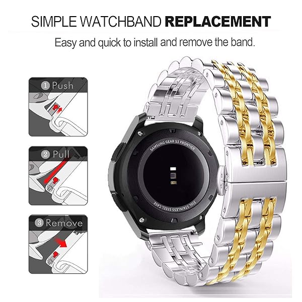 SPINYE SPINYE Stainless Steel Band for Samsung Galaxy Watch 6 5 4 3 Active 2 20mm Metal Replacement Strap for Men Women Silver Gold - View 7 of 9