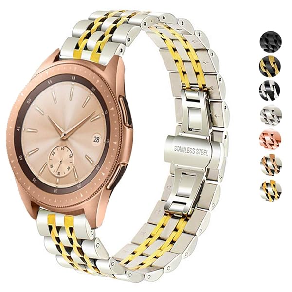 SPINYE SPINYE Stainless Steel Band for Samsung Galaxy Watch 6 5 4 3 Active 2 20mm Metal Replacement Strap for Men Women Silver Gold - View 3 of 9