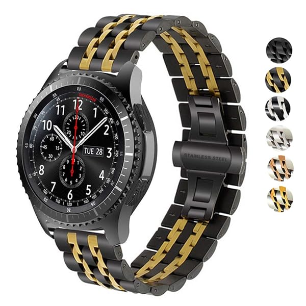 SPINYE Band for Galaxy Watch 46mm Solid Stainless Steel Strap for Samsung Gear Frontier Classic Moto 360 2nd Gen Black Gold