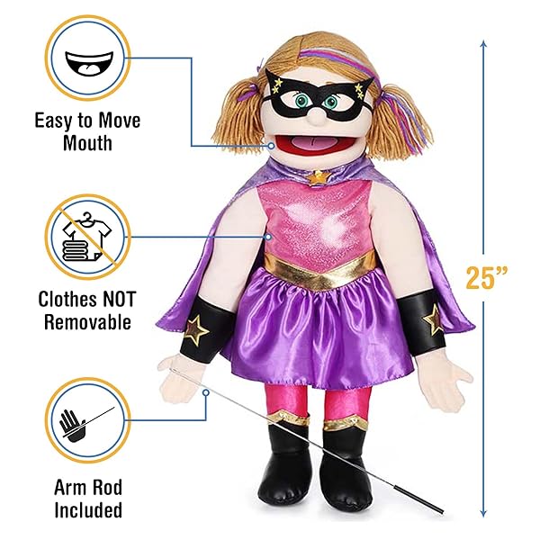 Silly Puppets 25 Inch Superhero Peach Girl Full Body Ventriloquist Style Puppet for Kids and Collectors - View 3 of 5