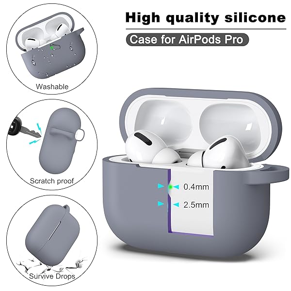 R-fun Rfun AirPods Pro 2nd 1st Generation Case with Cleaner Kit Soft Silicone Cover for Apple AirPods Pro Accessories Grey - View 8 of 9