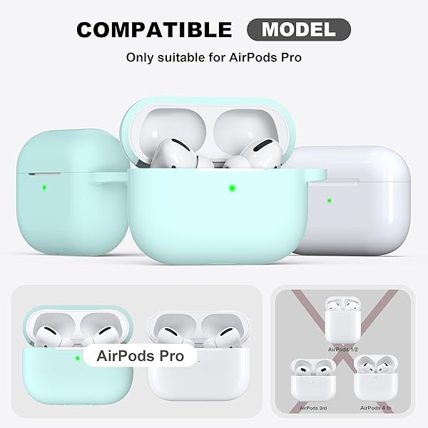 R-fun Rfun Soft Silicone Protective Case for AirPods Pro 2nd 1st Generation with Cleaner Kit and Keychain in Turquoise for Men and Women - View 6 of 9