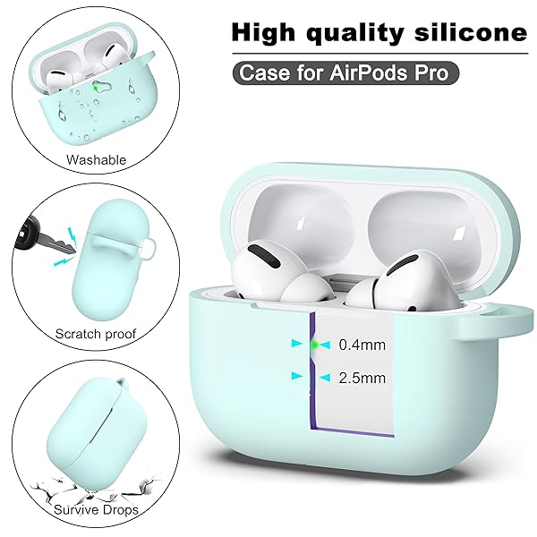 R-fun Rfun Soft Silicone Protective Case for AirPods Pro 2nd 1st Generation with Cleaner Kit and Keychain in Turquoise for Men and Women - View 8 of 9