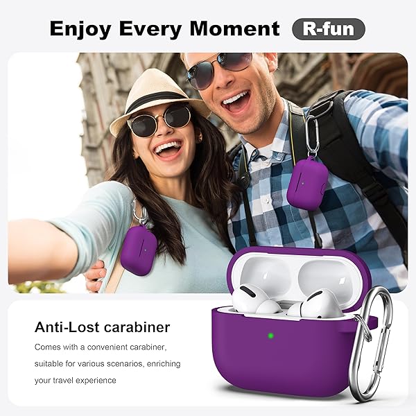R-fun Rfun AirPods Pro Case Soft Silicone Cover with Cleaner Kit Keychain Violet for 1st 2nd Generation Accessories for Men Women - View 4 of 8